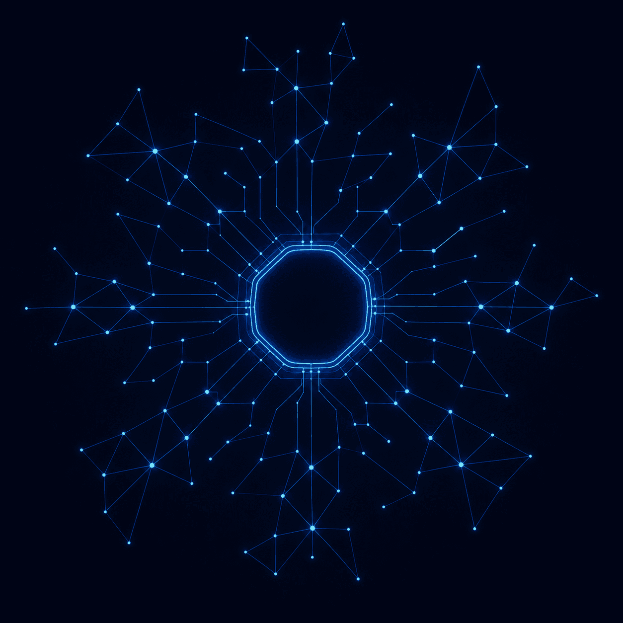 Structured system of record diagram with converging asset nodes